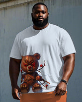 Big Men's Hip Hop Cartoon Angry Bear with Thorny Branches Printed Casual Short Sleeve T-shirt Shorts Set